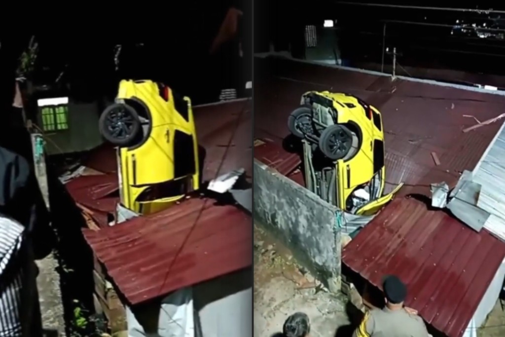 Mobil Mendarat di Atap 
